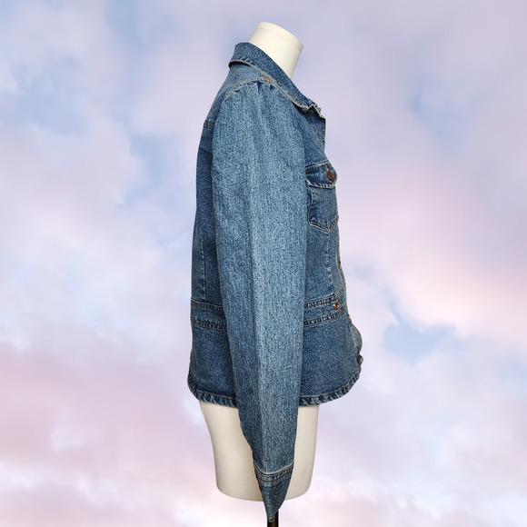 Vtg 90s Y2k Rhinestone Gem Studded Bratz Trendy Collared Denim Jacket Sz 10 - Picture 2 of 8